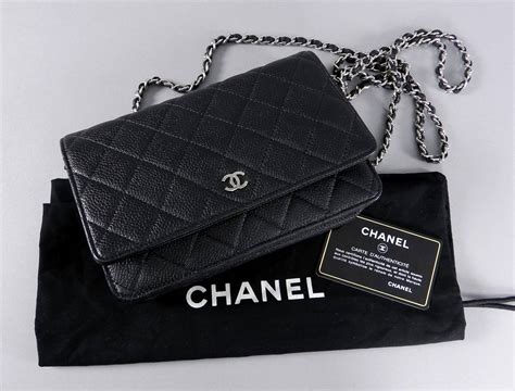 Chanel Black Quilted Caviar Classic Wallet On Chain Silver 